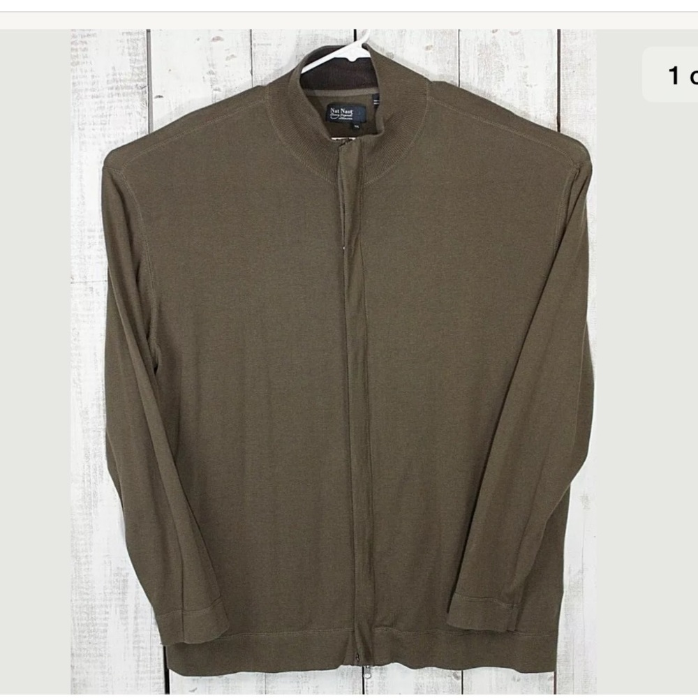 Nat Nast Sweater Sz XXL Olive Green Full Zip up